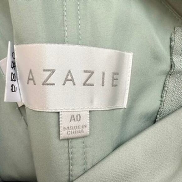 Azazie Calissa Mist A-Line V-Neck Pleated Stretch Satin Dress Bridesmaid Gown A0 - Picture 5 of 13